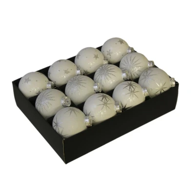 Afbeelding van Othmara Kerstballen 12st glas gedecoreerd wit 7,5 cm