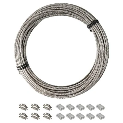 Afbeelding van YEYIT 17Pcs Kabel Kit 10M Heavy duty 304 Roestvrij Staal PVC Gecoat Staaldraad, Aluminium Crimp Sleeve en Vingerhoedje, Outdoor String Lamp Licht Suspension, Tuinieren koord, Railing Decoratie