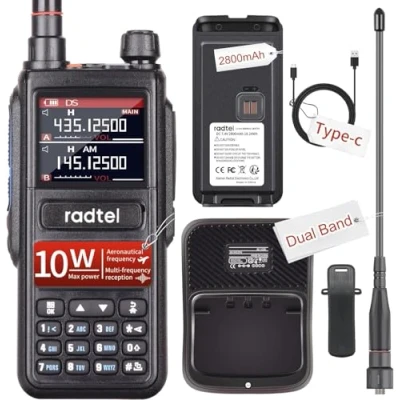 Afbeelding van Radtel RT 470 10 watt tri band walkie talkie 256CH Airband met over the air ontvangst NOAA FM radio