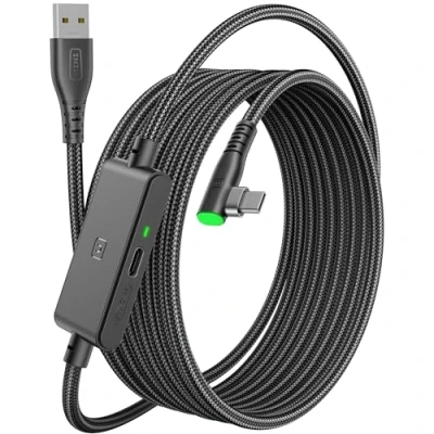 Afbeelding van INIU Link kabel, 5 m, compatibel met Meta/Oculus Quest 3/2/Pro en Pico 4 Steam VR/gaming pc, snelle gegevensoverdracht, USB A 3.0 naar C Lnk kabel voor VR headset, aparte aansluiting