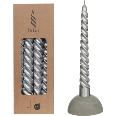 Afbeelding van Twist kaars Zilver set van 4 stuks 19cm