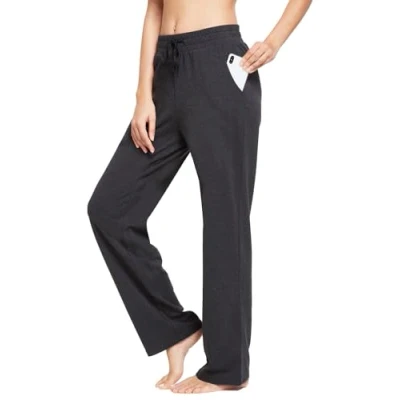 Afbeelding van BALEAF Yogabroek voor dames, katoen, lange joggingbroek, vrijetijdsbroek, slagbroek, buikcontrole, werk, sportbroek met zakken, Houtskool grijs., M