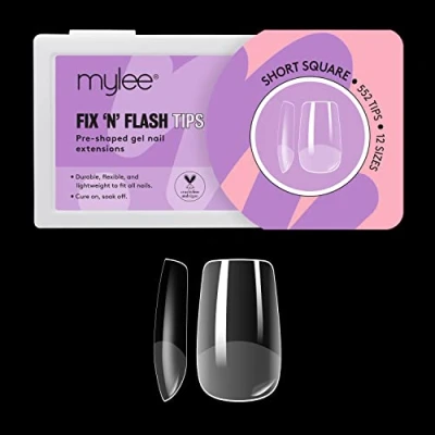 Afbeelding van Mylee Fix &amp; Flash Soft Gel Tips [Kort Vierkant] Full Cover Nagel Tips, Gelnagel Extensions, Flexibel Resistent, 12 Verschillende Maten, 552 Stuks, Passen Op Alle Nagels
