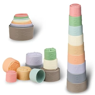 Afbeelding van Tokiyis Stapelbeker babyspeelgoed Montessori peutertandspeelgoed 6 12 maanden, sensorisch speelgoed voor peuters 1 3, babyjongens meisjes, geschenken, stapelbekers