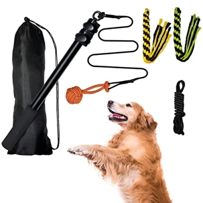 Afbeelding van Flirt Pole Rope Hondenspeelgoed met Touwbal en 2 Achtervolgende Staart Kauwen Gevlochten Katoenen Touw Outdoor Interactieve Sleepboot Uitschuifbare Teaser Training Wand Pet Stick voor Kleine Middelgrote Honden