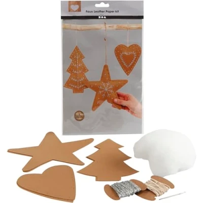 Afbeelding van Faux Leather Kerstdecoraties, dikte 0,55 mm, 1 set, naturel