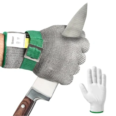Afbeelding van Twinzee snijbestendige handschoenen met krachtige technologie (niveau A9/F) Ultieme bescherming en maximale flexibiliteit Roestvrij staal handschoen Maat S