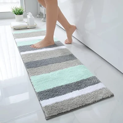 Afbeelding van Homaxy Antislip badkamertapijt, zacht, hoogpolig, microvezel, badmat, absorberend, wasbaar, 40 x 120 cm, groen/grijs