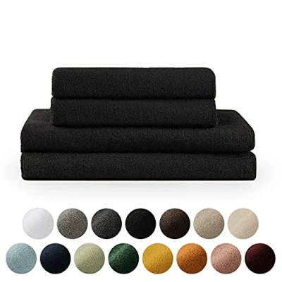 Afbeelding van Blumtal handdoekenset 2 badhanddoeken 70x140 + handdoeken 50x100 zacht en absorberend, 100% katoen, Oeko Tex 100 gecertificeerd, zwart