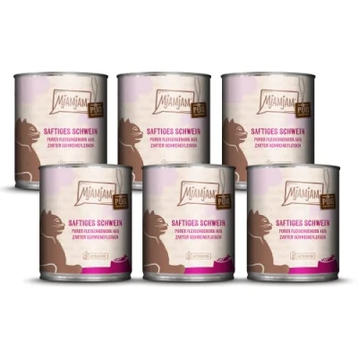 Afbeelding van MjAMjAM Premium natvoer voor katten puur vleesgenot sappig varken, pak van 6 (6 x 800 g), graanvrij met extra vlees