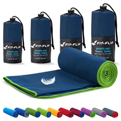 Afbeelding van Fit Flip Reishanddoeken set 16 kleuren, 6 afmetingen de perfecte sporthanddoek, strandlaken en reishanddoek (80x40cm 1 Stuk, Marineblauw Groen)