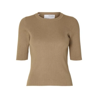 Afbeelding van Selected Femme MALA Oneck NOOS Tshirt basic, Dames, Maat: 36, Greige
