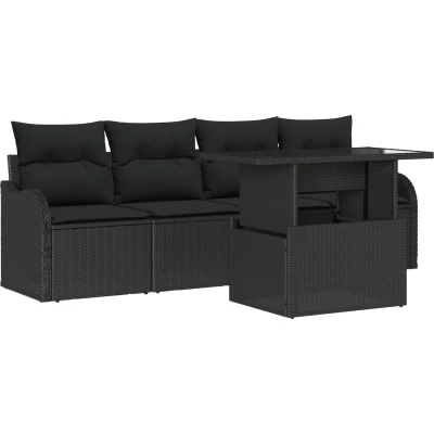 Afbeelding van vidaXL 5 delige Tuin Sofa Set met Kussens Zwart Poly Rattan