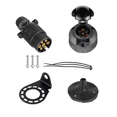 Afbeelding van BEIJISTAR Stekkerset voor aanhanger, 7 polig, met rubberen afdichting en houder van metaal, 12 V, stekker waterdicht, vrachtwagen, camper, boot, caravan
