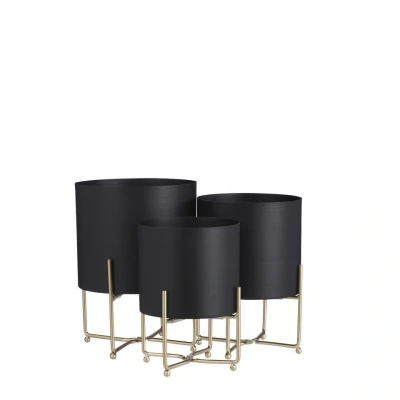 Afbeelding van Aries Bloempot op Standaard Set van 3 H32 x Ø24 cm Zwart
