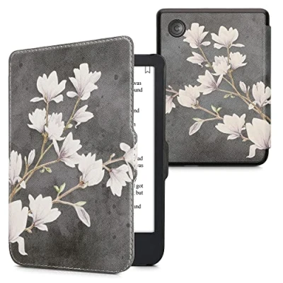 Afbeelding van kwmobile e reader hoesje compatibel met Kobo Clara 2E Magneetsluiting Ereader case Magnolia in taupe/wit/donkergrijs