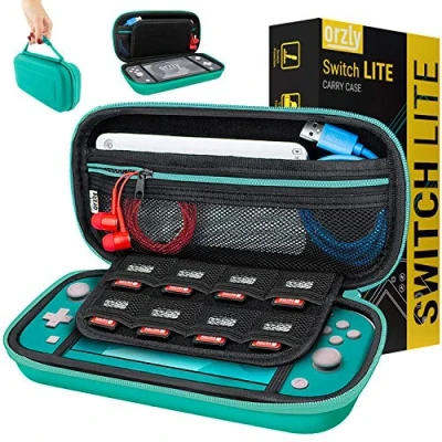 Afbeelding van Orzly Draagtas, compatibel met Nintendo Switch Lite opbergtas, harde schaal, cover, hoes, beschermhoes voor gebruik de console en accessoires, blauw