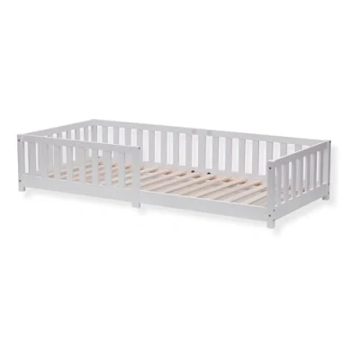 Afbeelding van ecoMI Kinderbed, inclusief valbescherming en lattenbodem, 90 x 200 cm, wit, bedbodem Montessori, van massief grenenhout, ledikant, eenpersoonsbed, cm