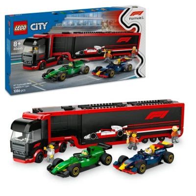 Afbeelding van LEGO 60445 City F1 truck met RB20 en AMR24 auto&#039;s
