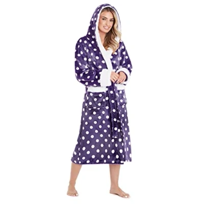 Afbeelding van CityComfort Badjas voor dames, wollige fleece ochtendjas behaaglijke badjas, Lila/Weiß, S
