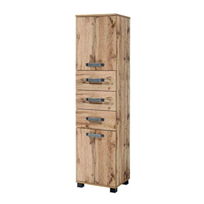 Afbeelding van Schildmeyer Hoge kast Milan Breedte 40,5 cm, met 2 deuren, 3 laden &amp; metalen handgrepen