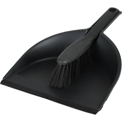 Afbeelding van Urban Living Stoffer en blik set zwart zachte borstel kunststof 32 x 22 cm