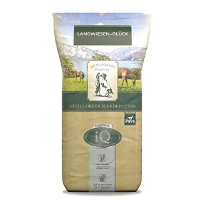 Afbeelding van Mühldorfer iQ High Fibre Landweiden geluk 12,5 kg graanvrije muesli natuurlijk structuurvoer van weidegrassen waardevolle vitale stoffen