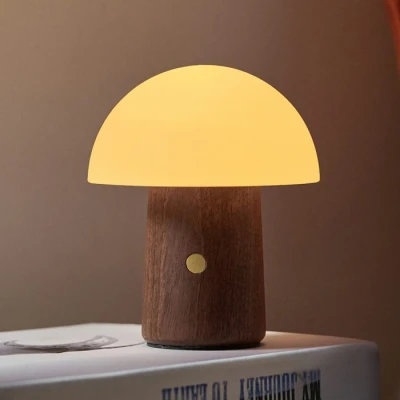 Afbeelding van Gingko Mini Alice Mushroom Tafellamp Walnoothout