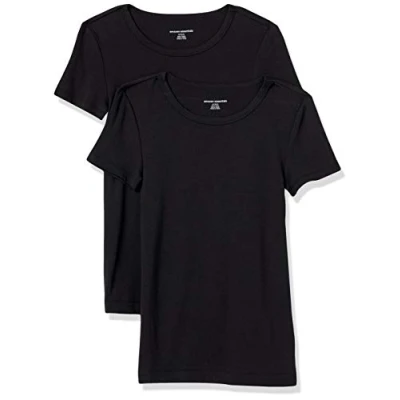 Afbeelding van Amazon Essentials Women&#039;s T shirt met korte mouwen en ronde hals in slanke pasvorm, Pack of 2, Zwart, XS