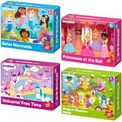 Afbeelding van QUOKKA Puzzel Van 3 Tot 4 Jaar 4x30 Stukjes Puzzelspel Voor Jongens En Meisjes Kleurrijke Puzzels Met Zeemeerminnen Prinsessen Eenhoorns Weidemeisjes Cadeauspeelgoed Kinderen