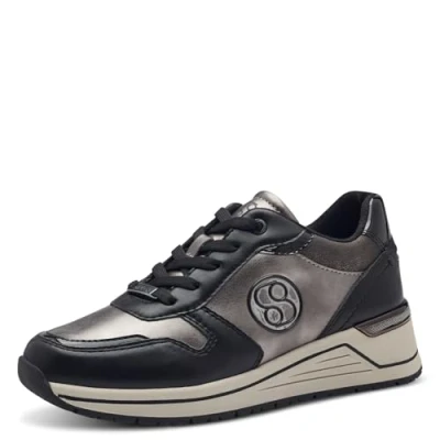 Afbeelding van s.Oliver Platte damessneakers met veters, vrije tijd, Black Pewter, 37 EU
