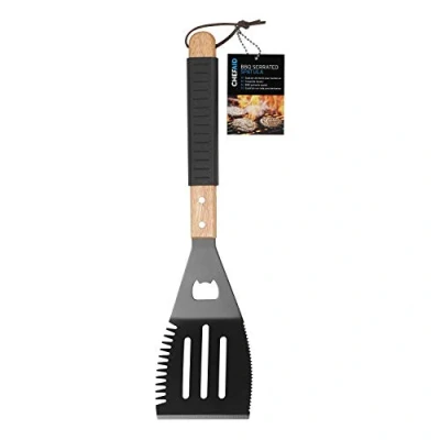 Afbeelding van Chef Aid barbecuespatel, gekartelde rand, rubberen handvat, anti aanbaklaag, hittebestendig, flesopener, 1E2133
