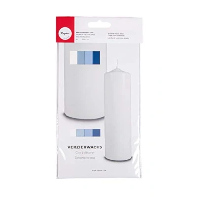 Afbeelding van Rayher 31448000 Versierende was, blauwe tinten, set van 4 decoratieve wasplaten, 20 x 6,5 cm, wax om kaarsen te versieren, kaarswas, wasfolie
