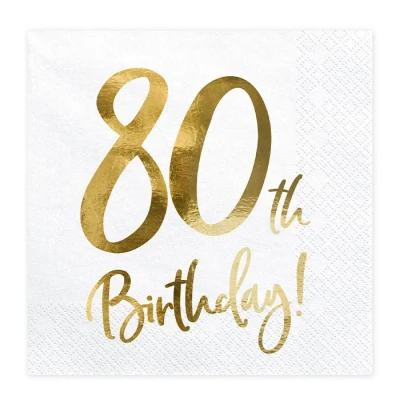 Afbeelding van Partydeco Servetten 80th birthday wit (20 stuks)