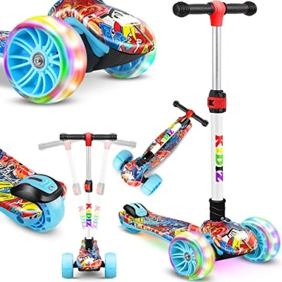 Afbeelding van Kidiz® X Pro2 kinderstep, driewieler met PU led lichtgevende wielen, opvouwbaar, in hoogte verstelbaar, voor jongens en meisjes van 3 12 jaar, graffiti