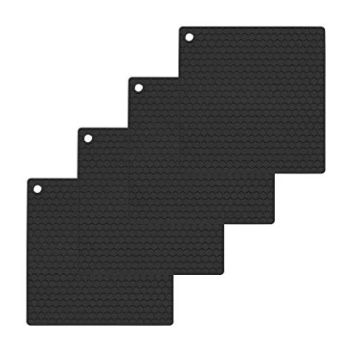 Afbeelding van Oishii Trivet Siliconen Set van 4 pannenlappen, hittebestendig tot 230 C, voedselveilig BPA vrij, vierkant zwart