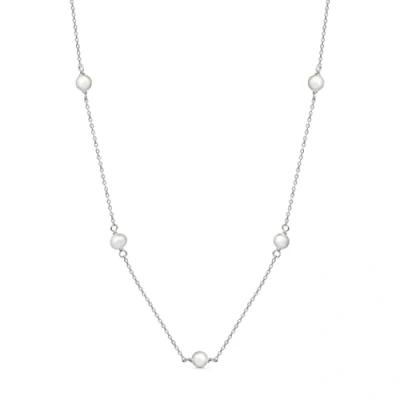Afbeelding van Amberta Dames 925 Sterling Zilver Zoetwaterparel Ketting: Zilveren choker met 5 6 mm parels