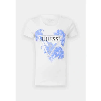 Afbeelding van Guess Flower Triangle TEE Tshirt print, Dames, Maat: Small, Pure white