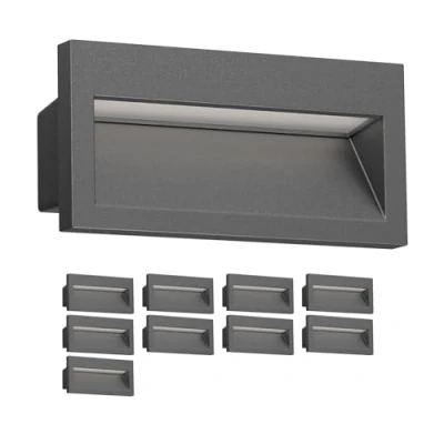 Afbeelding van ledscom.de 10 LED wandinbouwlamp NOLA, downlight voor buiten, IP54, antraciet mat, 140 x 70mm, warm wit