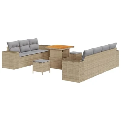 Afbeelding van vidaXL 10 delige Tuin Sofa Set met Kussens Beige Poly Rattan Acacia