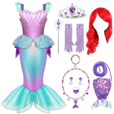 Afbeelding van Spooktacular Creations Zeemeerminkostuum voor meisjes, zeemeermin, prinsessenjurk met accessoires Halloween, maat S