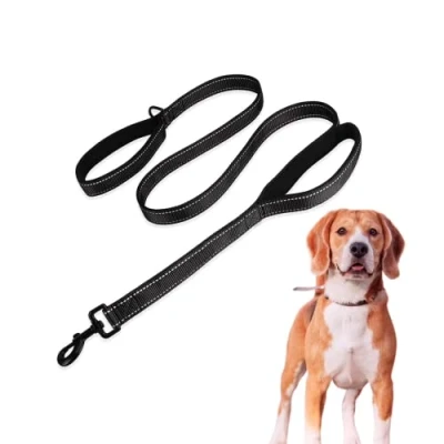 Afbeelding van Edipets, Hondenriem met dubbel gevoerd handvat, reflecterend, 1,8 meter, antislip, voor middelgrote en grote honden (Zwart/Zwart)