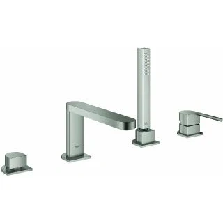 Afbeelding van Grohe plus badrandcombinatie met staafhanddouche tweegreeps 4 gats 2000mm doucheslang 211mm uitloop hard graphite geborsteld 29307al3