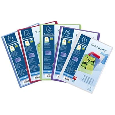 Afbeelding van Exacompta Ref 5789E Kreacover Collection Semi Rigid Opaque PP Display Book 240 x 320 mm groot, geschikt voor A4 documenten, 80 zakken diverse kleuren (verpakking van 8)