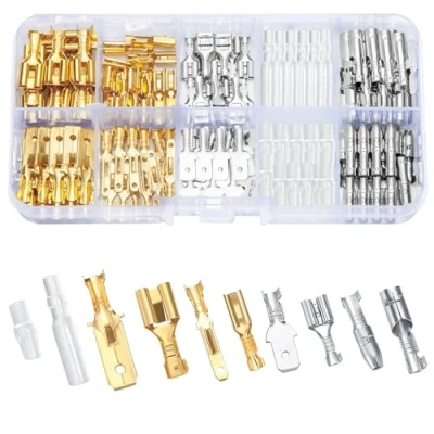 Afbeelding van Vwoqiy 150 stuks 6,3 mm, 4,8 2,8 ronde stekkerverbindingsset, messing kabelschoenen, connectoren met isolatieafdekking, mannelijke en vrouwelijke kogelstekkers, steekhulzen, auto,
