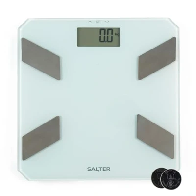 Afbeelding van Salter Glazen Analyser Badkamerweegschaal Elektronische Digitale Lichaamsgewicht, Lichaamsvet, 180kg/23st 3lb, LCD Gemakkelijk Afleesbaar Display, 9 Gebruikersgeheugen