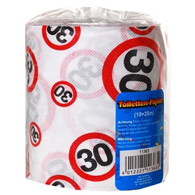 Afbeelding van 1 rol toiletpapier met het nummer 30 30e verjaardag