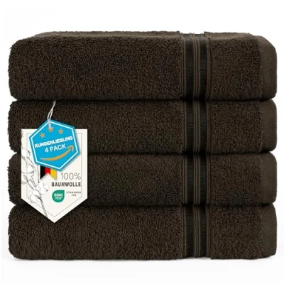 Afbeelding van Hammetex Set van 4 handdoeken, 100% katoen, premium kwaliteit, groot, 50 x 100 cm, zacht, absorberend, sneldrogend, bruin
