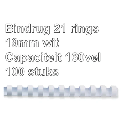 Afbeelding van Bindrug Fellowes 19mm 21rings A4 wit 100stuks