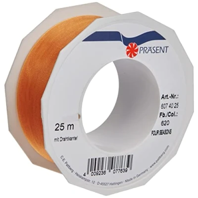 Afbeelding van C.E. Pattberg Präsent Four Seasons Organza draadrand Lint Oranje 40 mm breedte, 25 m lengte